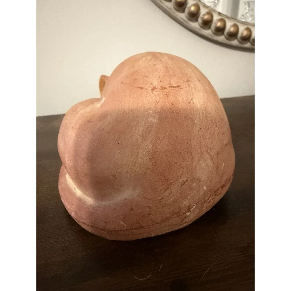 Vintage Hong Kong Terra Cotta Sleeping Cat Figurine Bell Collar 9